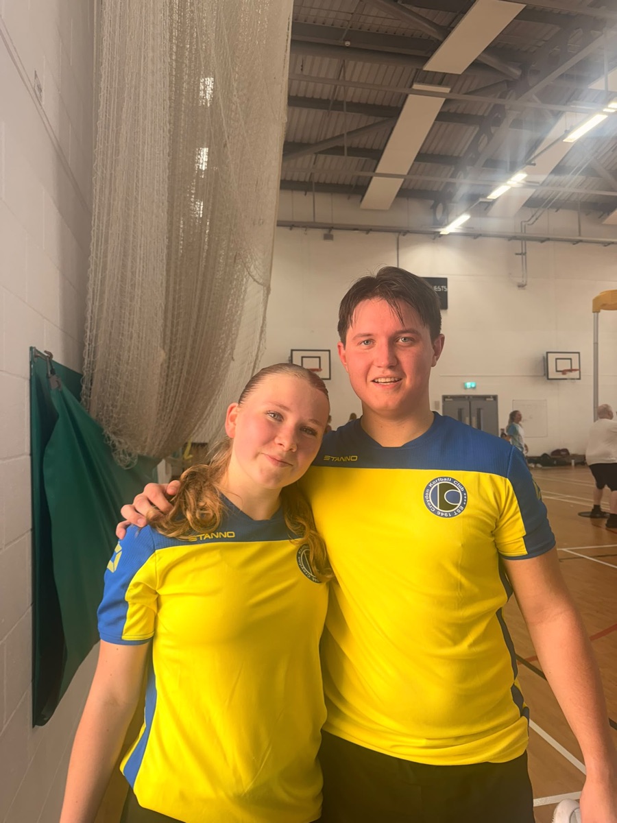 Aleks and Liv in the club's new yellow and blue away kit